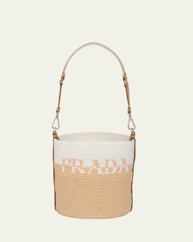 Logo Two-Tone Straw Bucket Bag